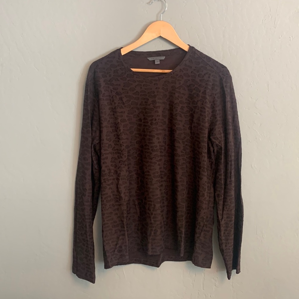 John Varvatos Leopard Texture Long Sleeve Crewneck - Medium